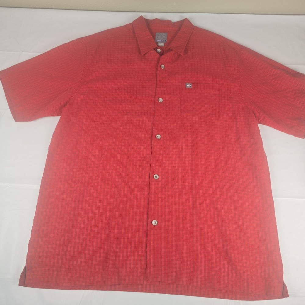 Quicksilver Mens Short Sleeve XL Button Up Red Subtle Windowpane Pattern
